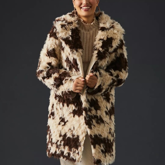 NWT Anthropologie Animal Print Faux Fur Coat Size M Medium